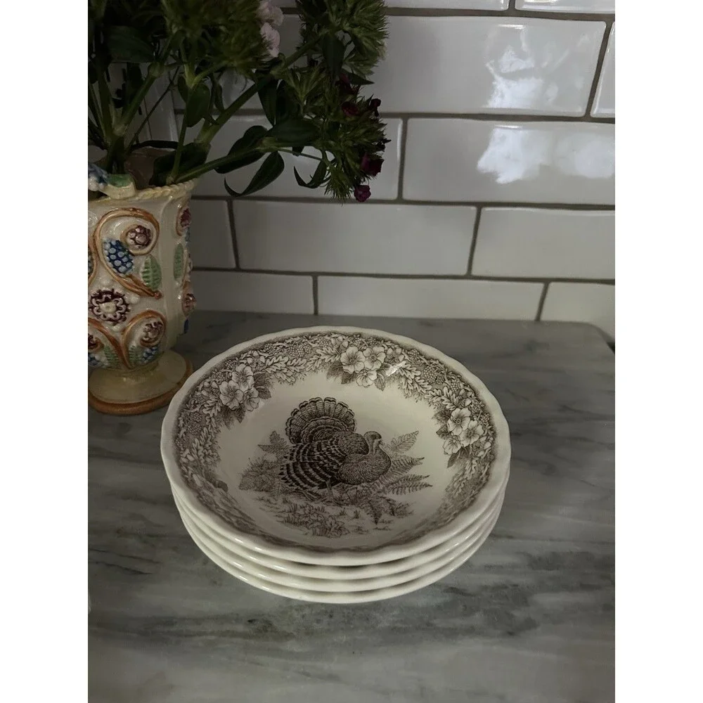 4 Queen’s Myott Thanksgiving Turkey cereal / soup bowls Myott factory Archive